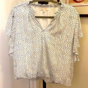 Blousology loose fit blouse with elastic waist and ruffle sleeves